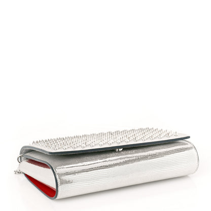 Christian Louboutin Metallic Laminato Lizard Embossed Spikes Paloma Clutch Silver 4 of 9