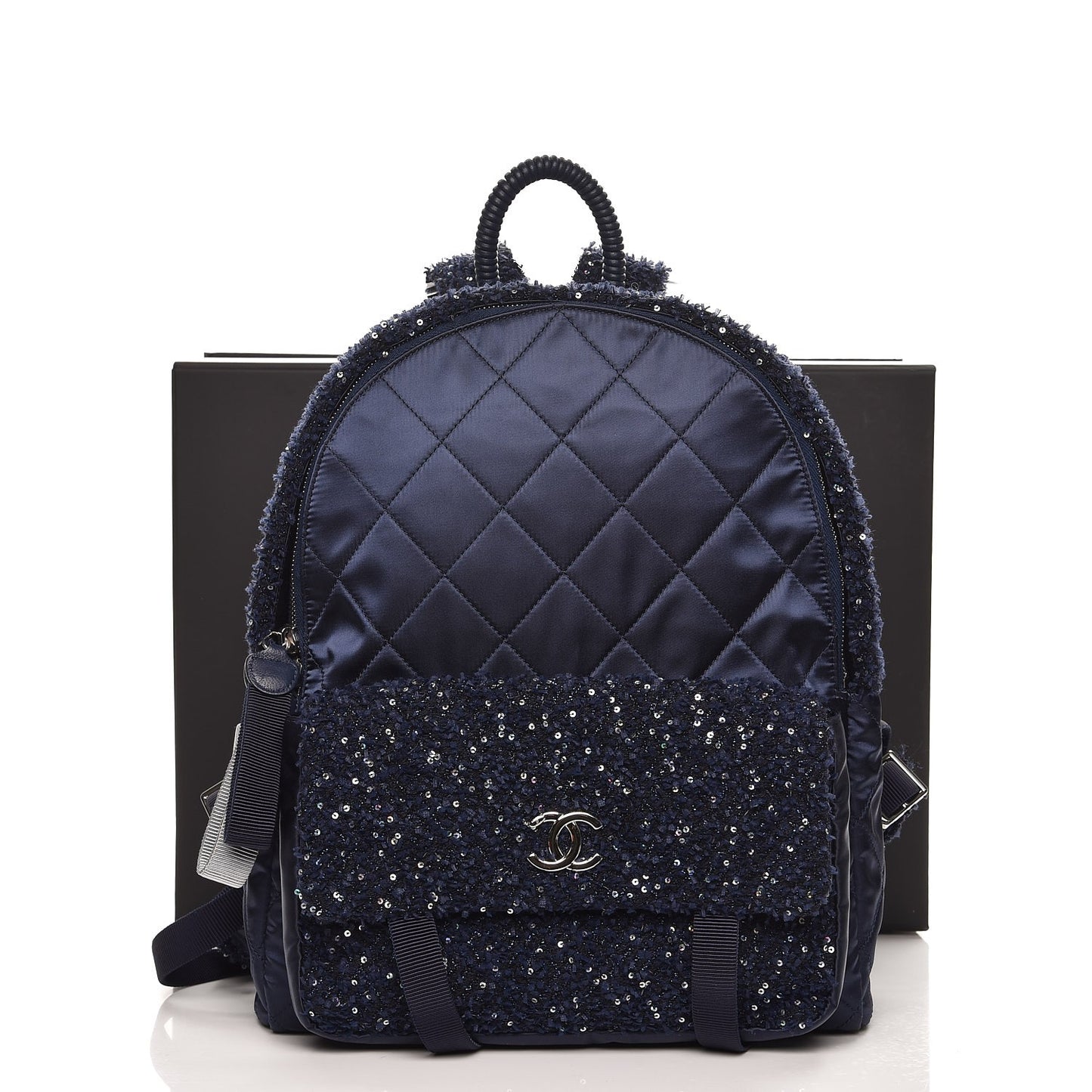 Tweed Nylon Quilted Astronaut Essentials Backpack Navy