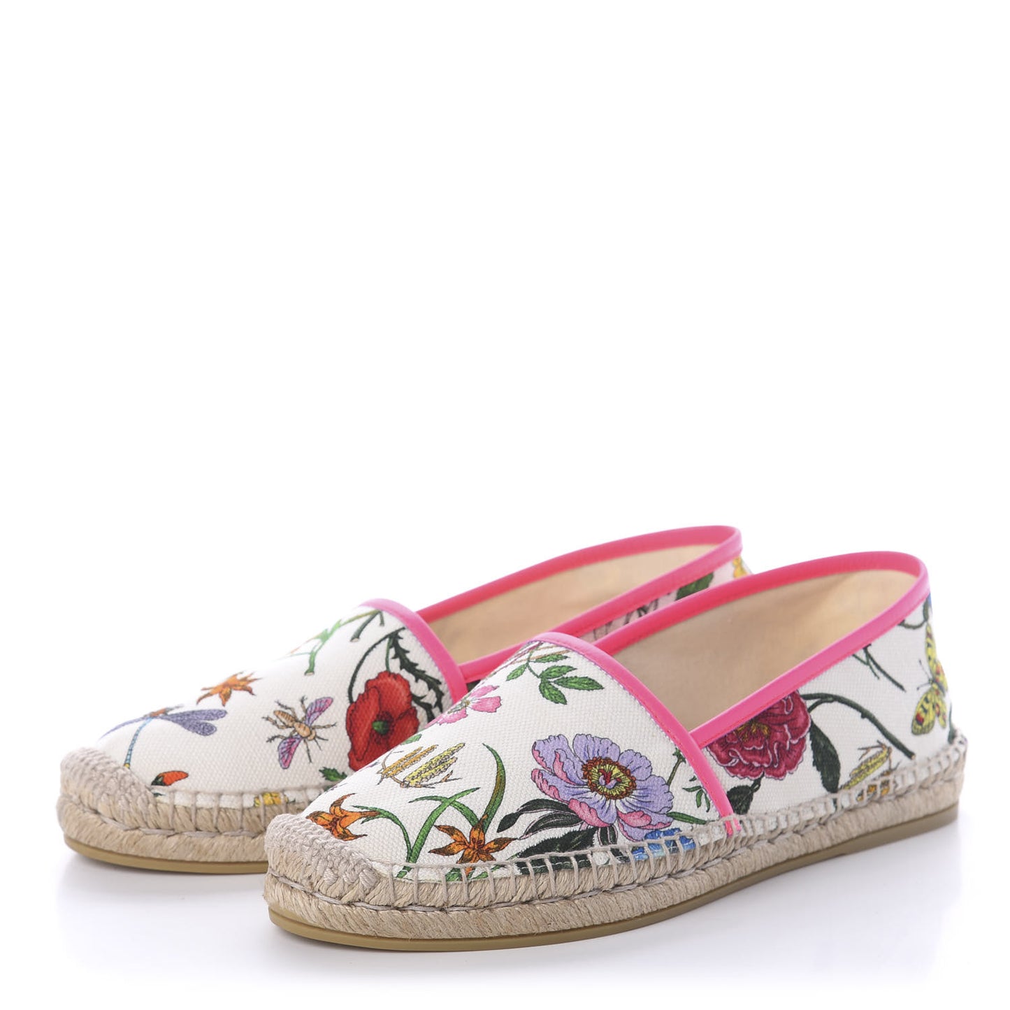 Canvas Flora Print Espadrilles 40 White Multicolor Fuxia
