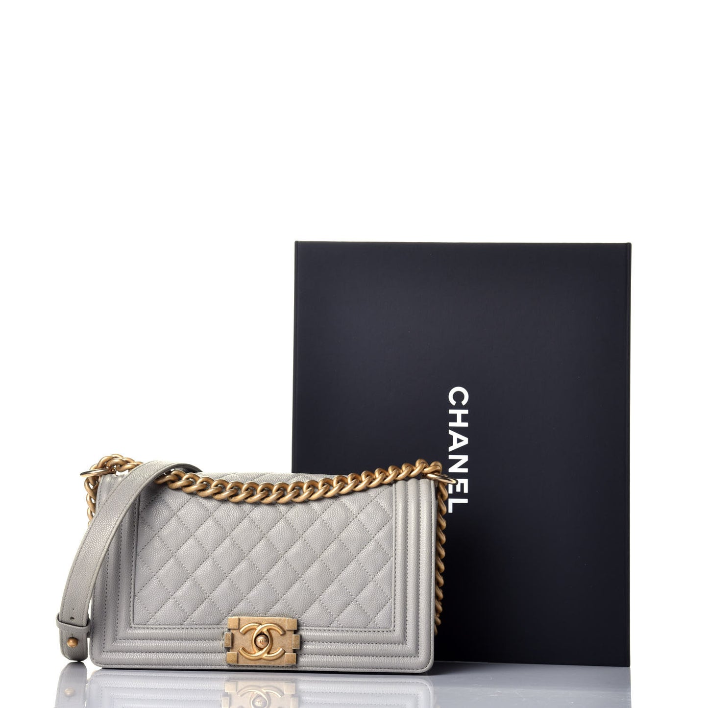 Caviar Quilted Medium Boy Flap Grey