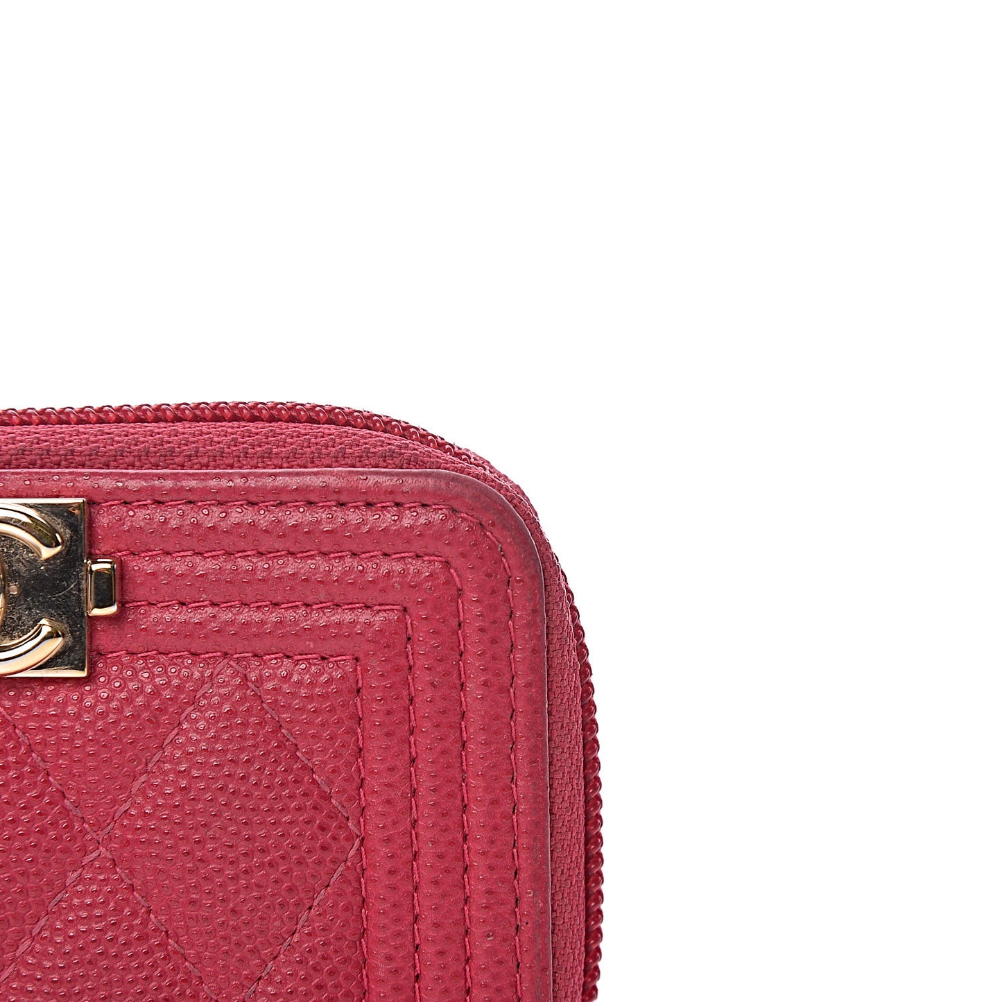 Caviar Quilted Boy Zip Around Coin Purse Wallet Fuchsia