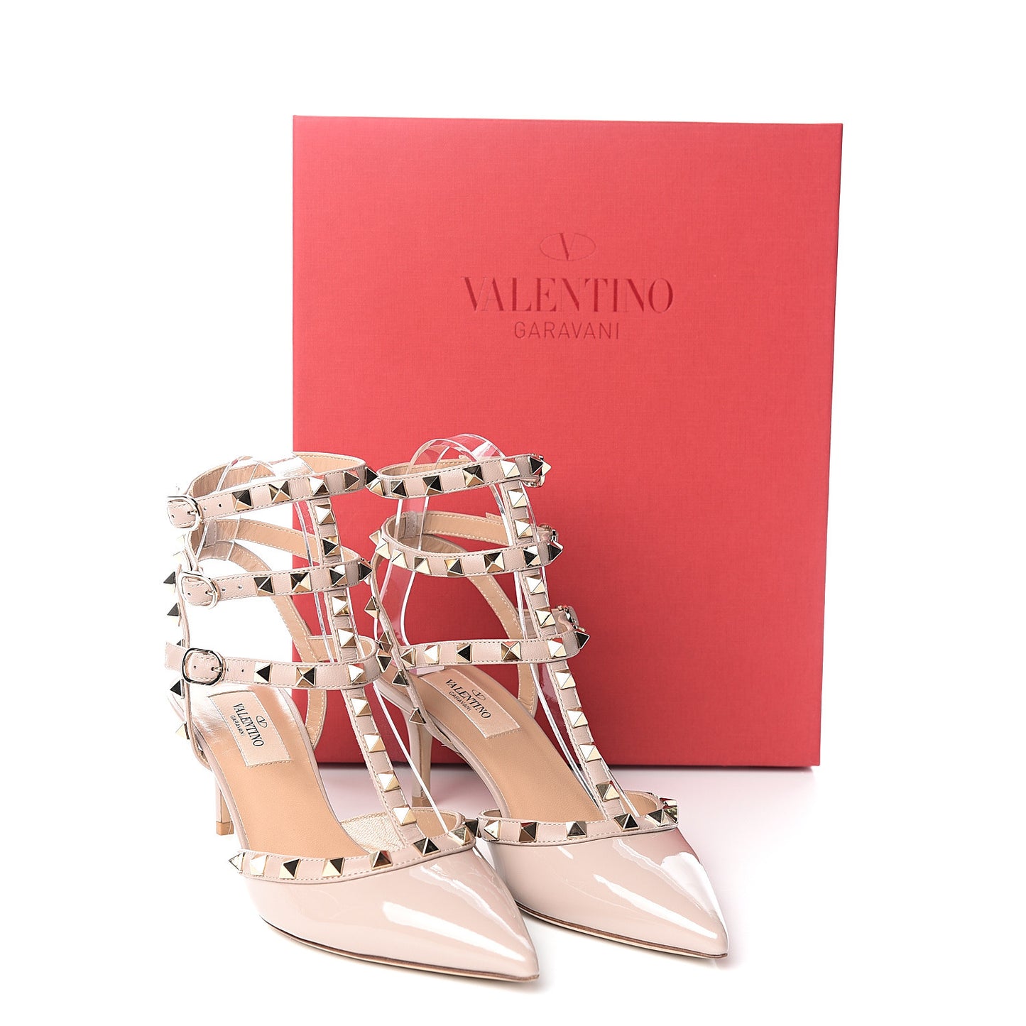 Patent Rockstud Ankle Strap 65mm Pumps 37 Poudre