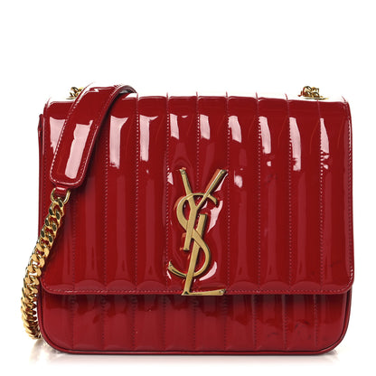 Saint Laurent Patent Matelasse Monogram Large Vicky Chain Bag Rouge Eros 1 of 12