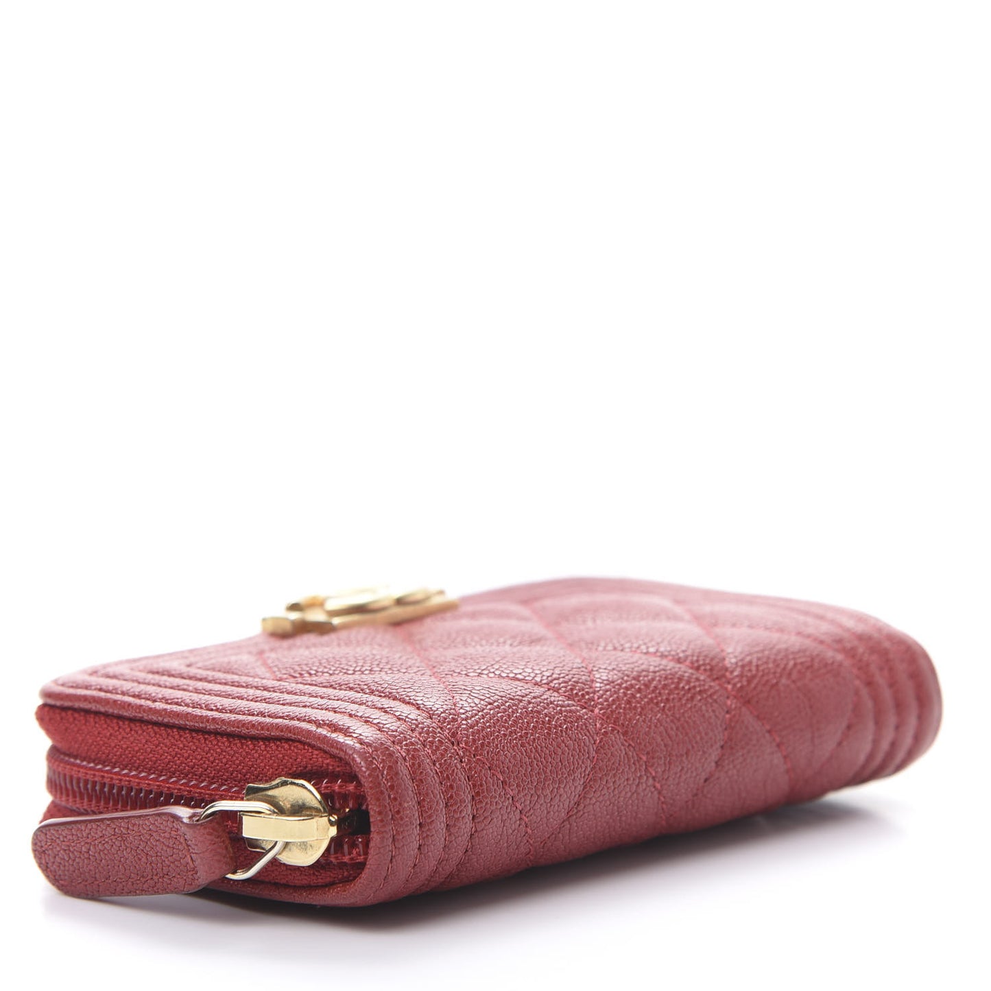Iridescent Caviar Quilted Boy Zip Around Coin Purse Wallet Red