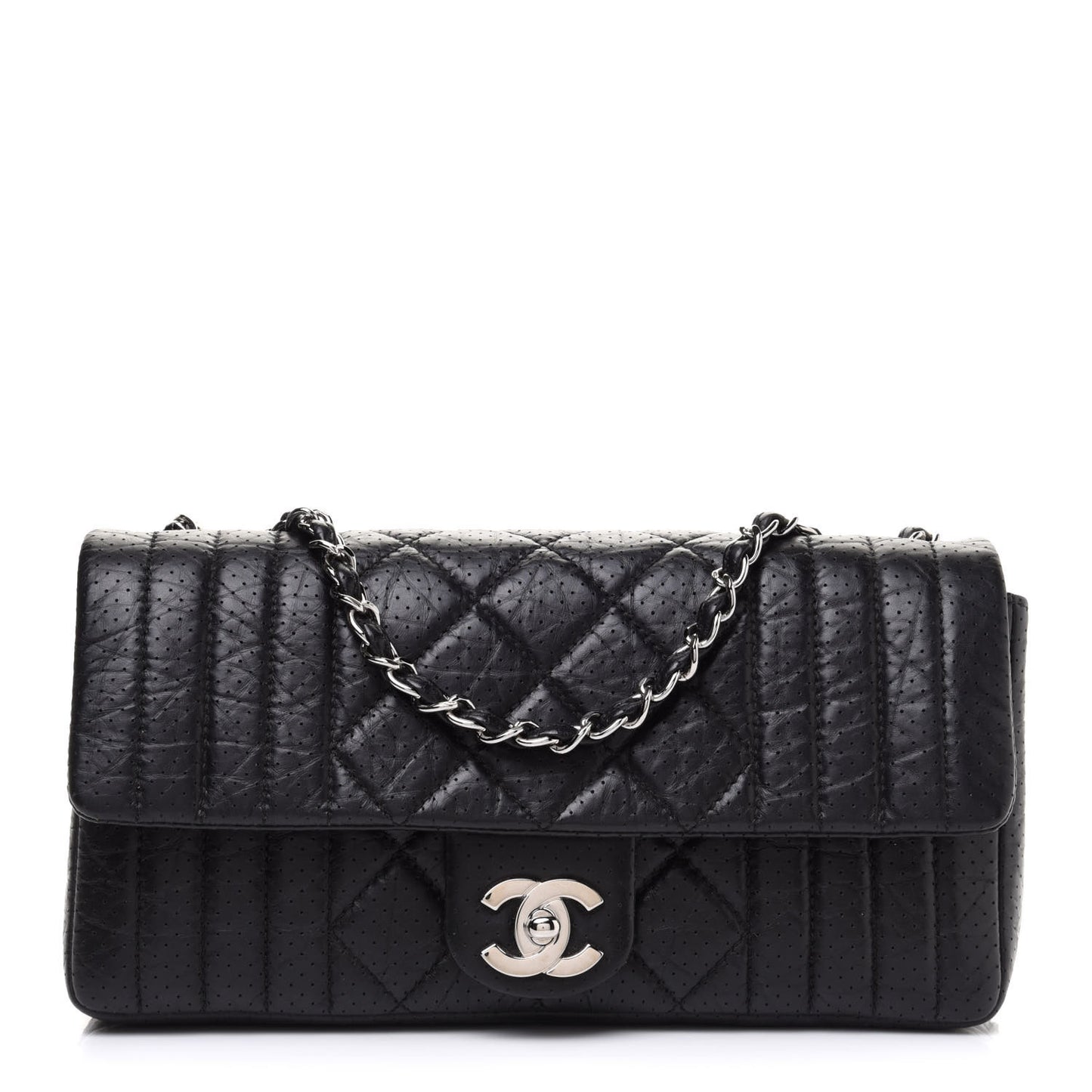 Aged Calfskin Perforated Flap Black