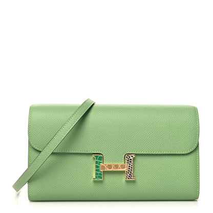 Hermes Epsom Alligator Lizard Constance Wallet To Go Vert Criquet Cactus Beige Sable Ombre 1 of 9