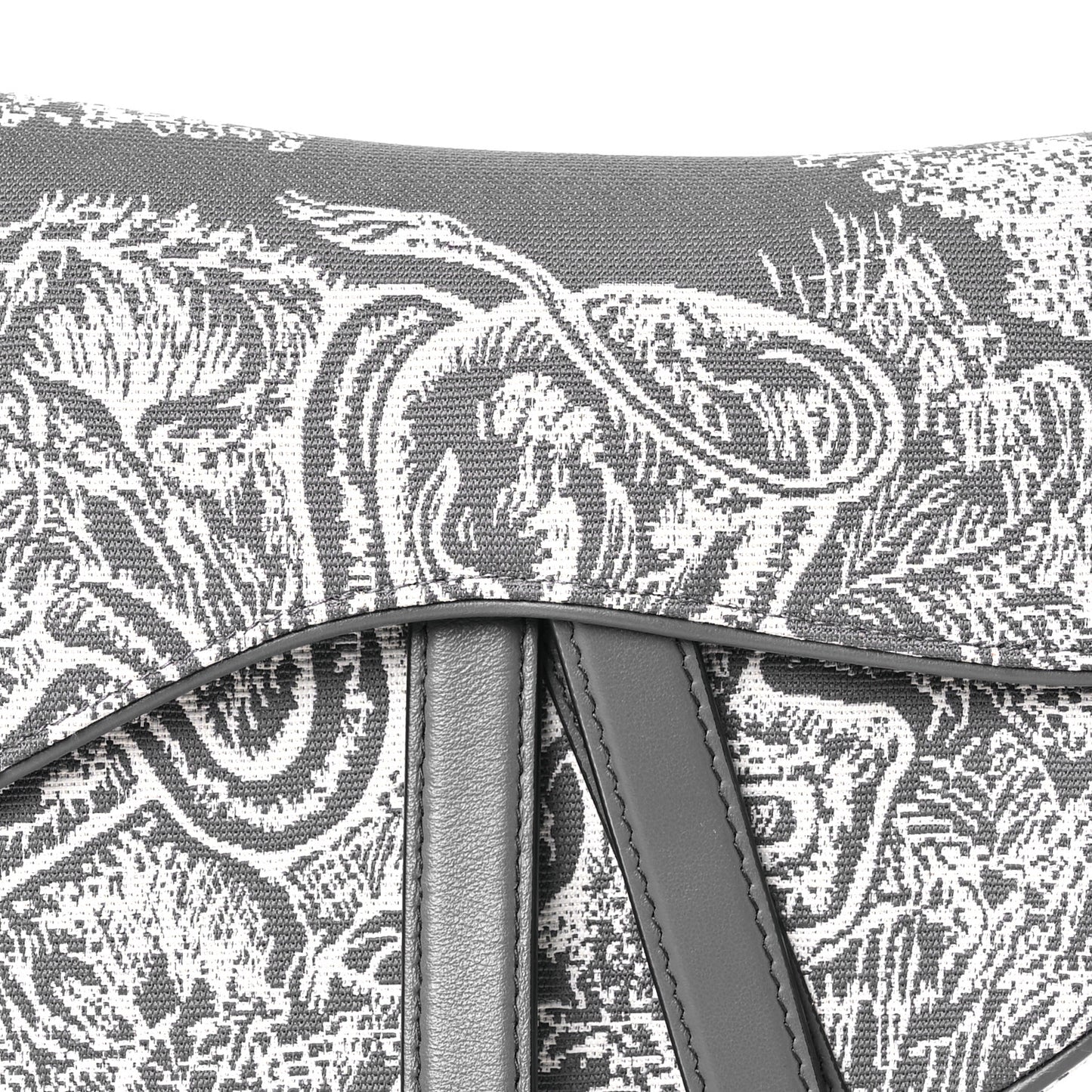 Canvas Reverse Embroidered Toile De Jouy Saddle Bag Grey