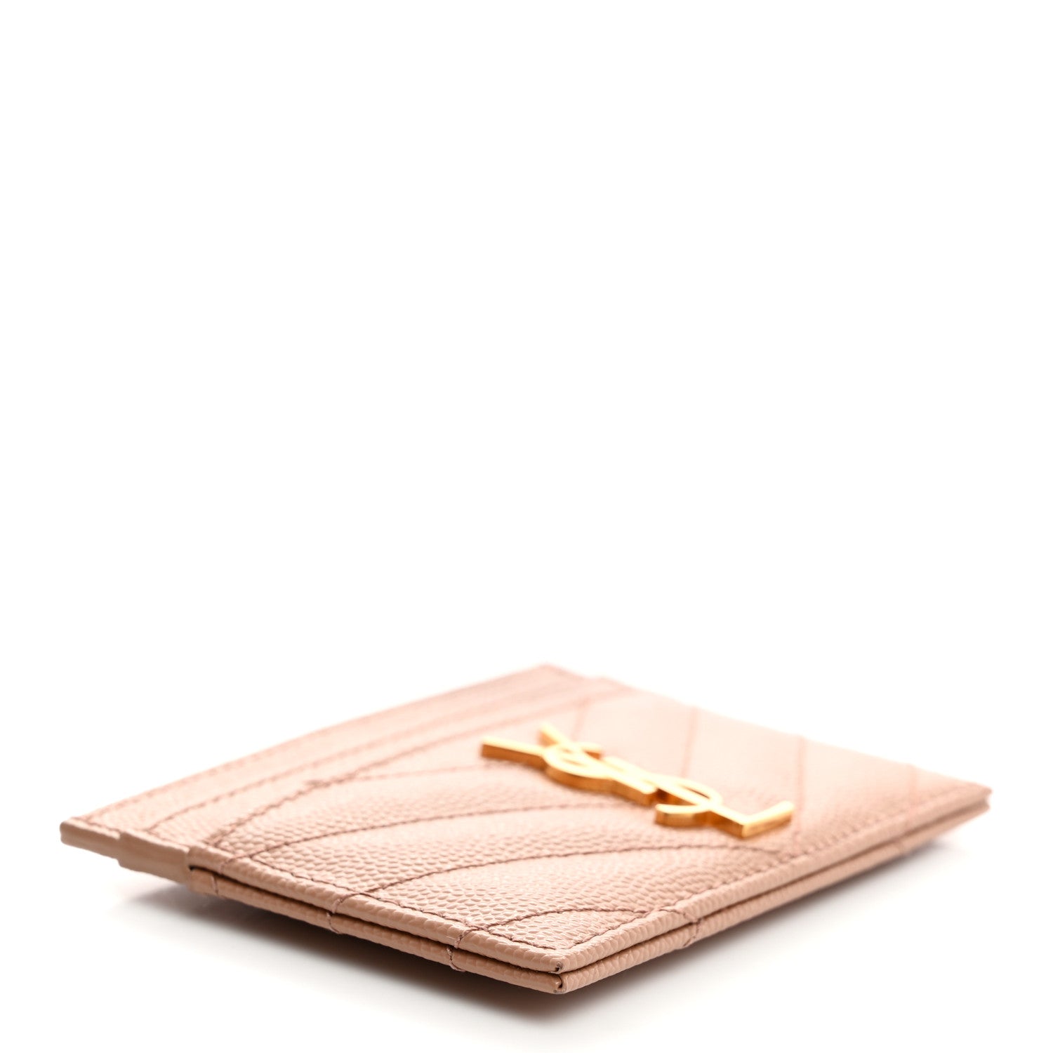 Saint Laurent Grain De Poudre Matelasse Chevron Monogram Credit Card Case Dark Beige 4 of 7