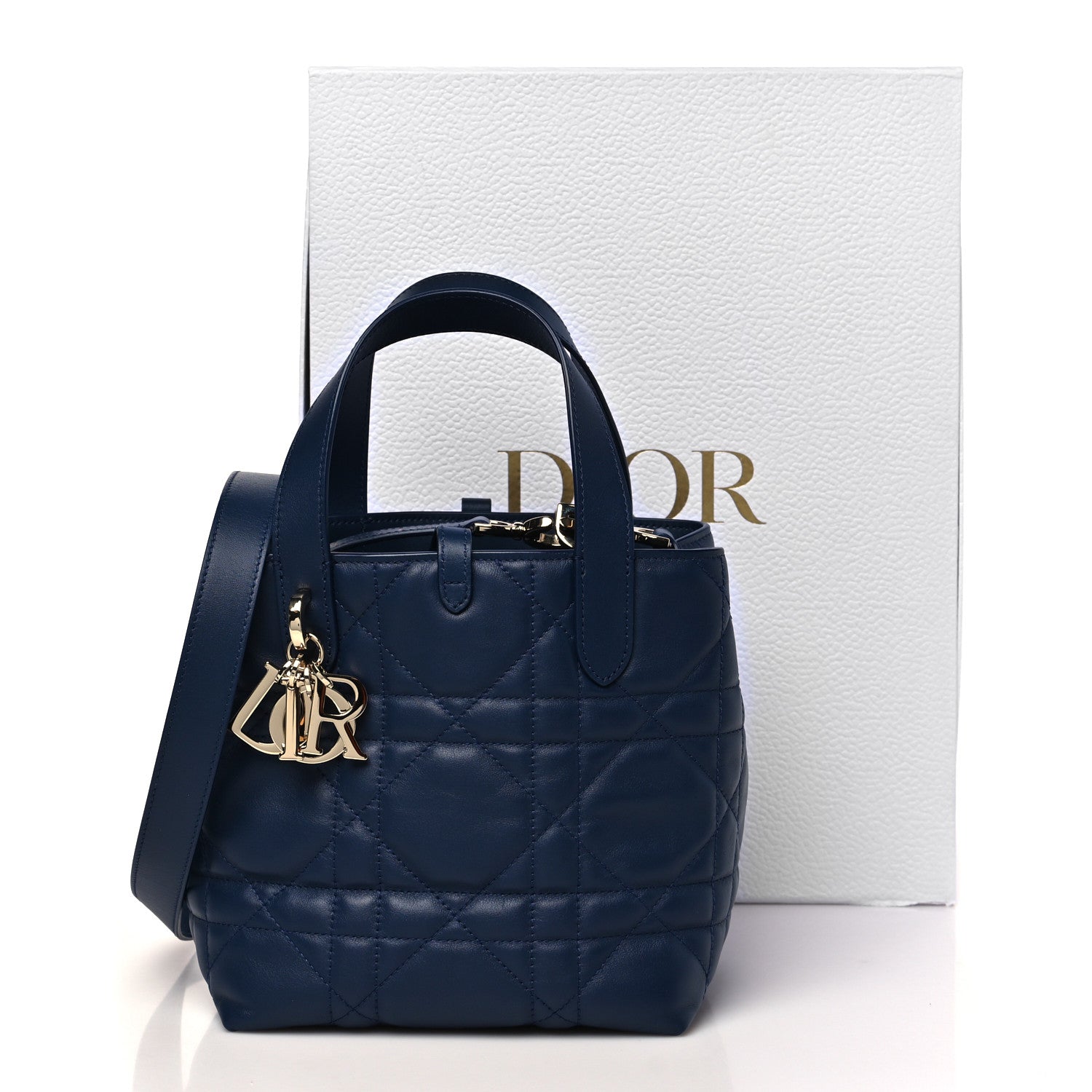 Christian Dior Calfskin Macrocannage Small Toujours Vertical Tote Ocean Blue 10 of 10