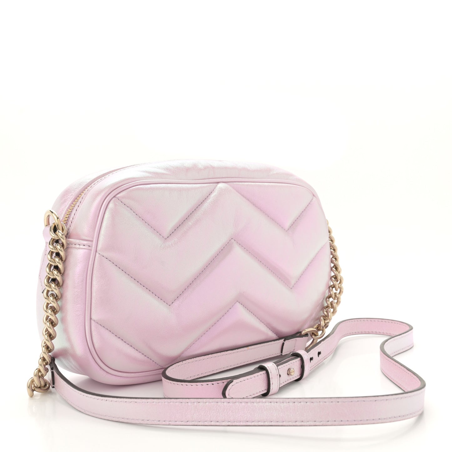 Iridescent Nappa Chevron Matelasse Small GG Marmont Chain Shoulder Bag Iridescent Escape Pink
