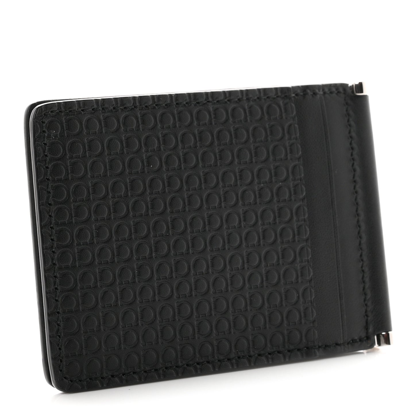 Calfskin Gancini Embossed Bi-Fold Wallet Black