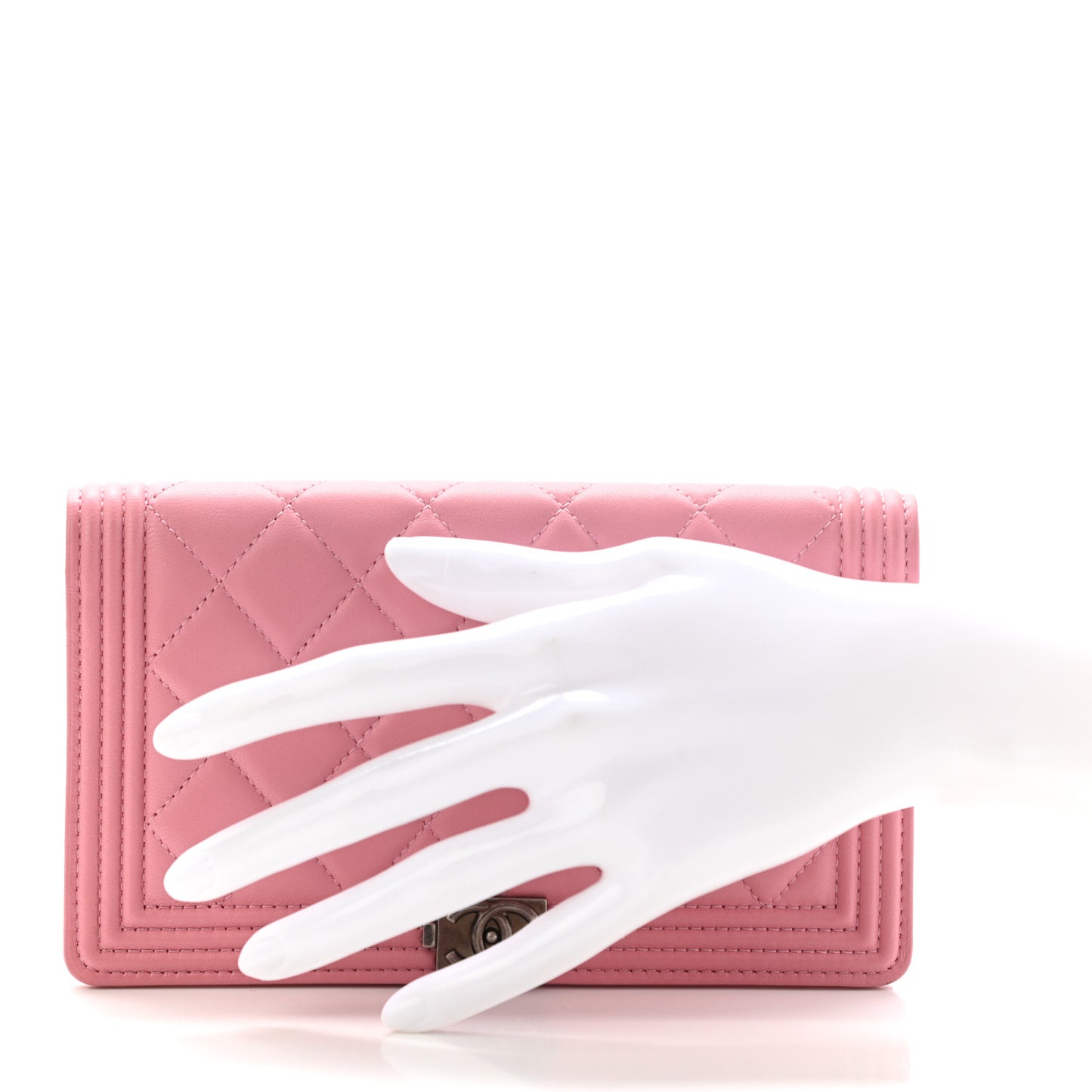 Lambskin Quilted Boy Yen Wallet Pink