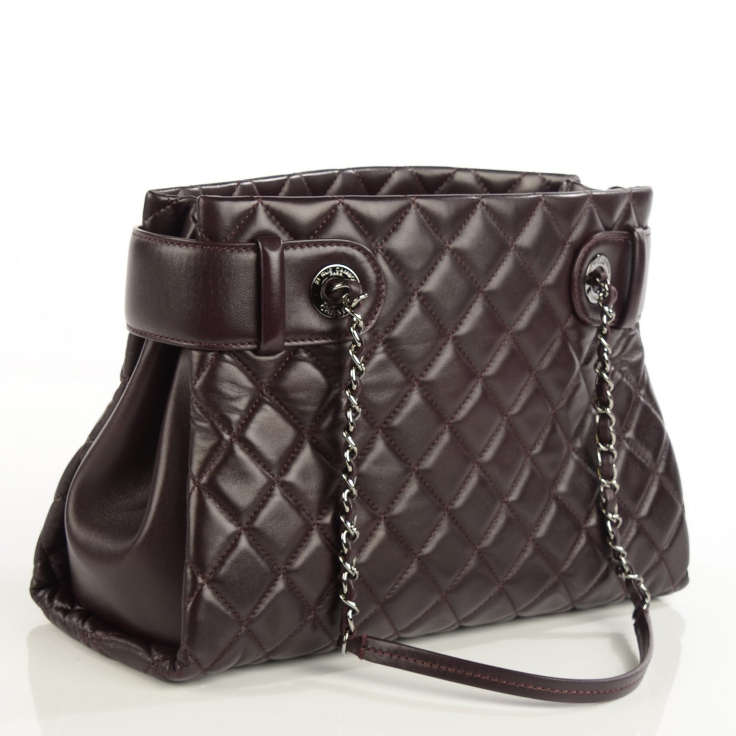 Lambskin Quilted Small Coco Loop Tote Burgundy