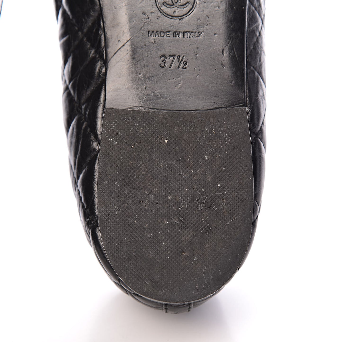 Aged Calfskin Quilted CC Cap Toe Ballerina Flats 37.5 Black