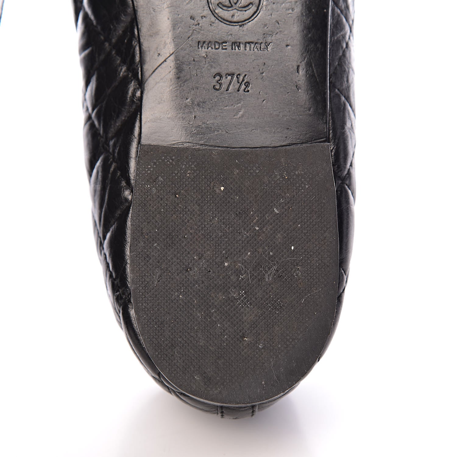 Chanel Aged Calfskin Quilted CC Cap Toe Ballerina Flats 37.5 Black 12 of 13