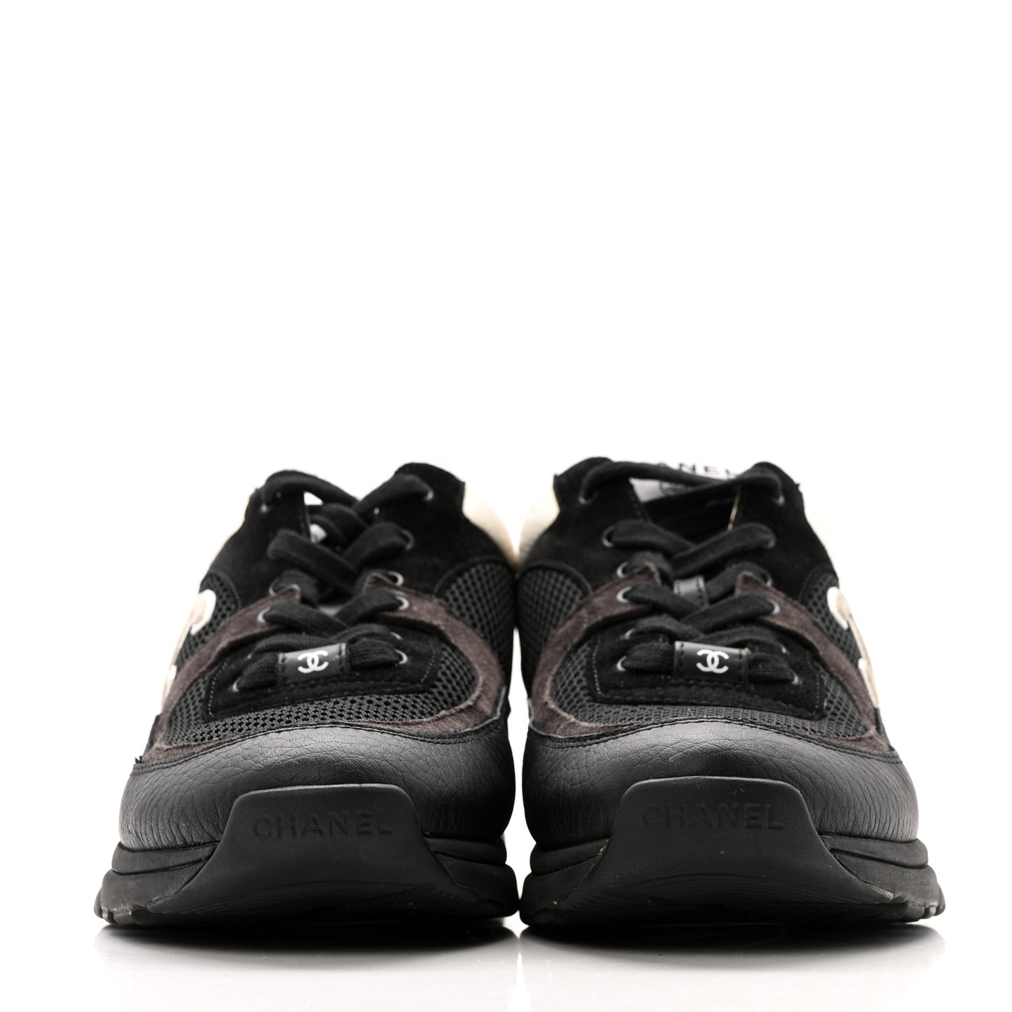 Mesh Suede Grained Calfskin Womens CC Sneakers 40.5 Black White