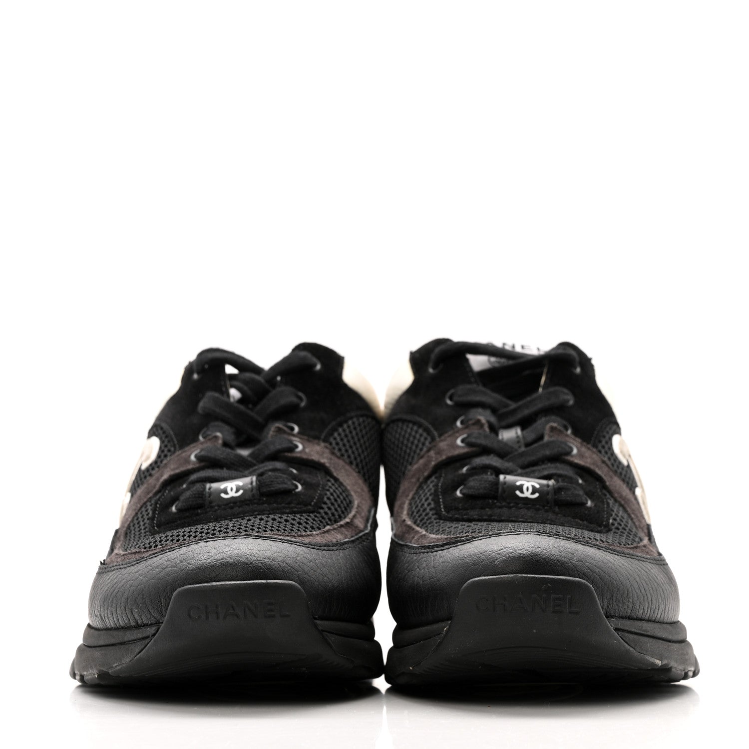 Chanel Mesh Suede Grained Calfskin Womens CC Sneakers 40.5 Black White 3 of 12