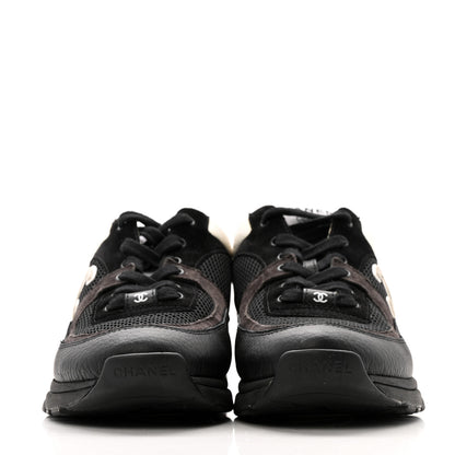 Chanel Mesh Suede Grained Calfskin Womens CC Sneakers 40.5 Black White 3 of 12
