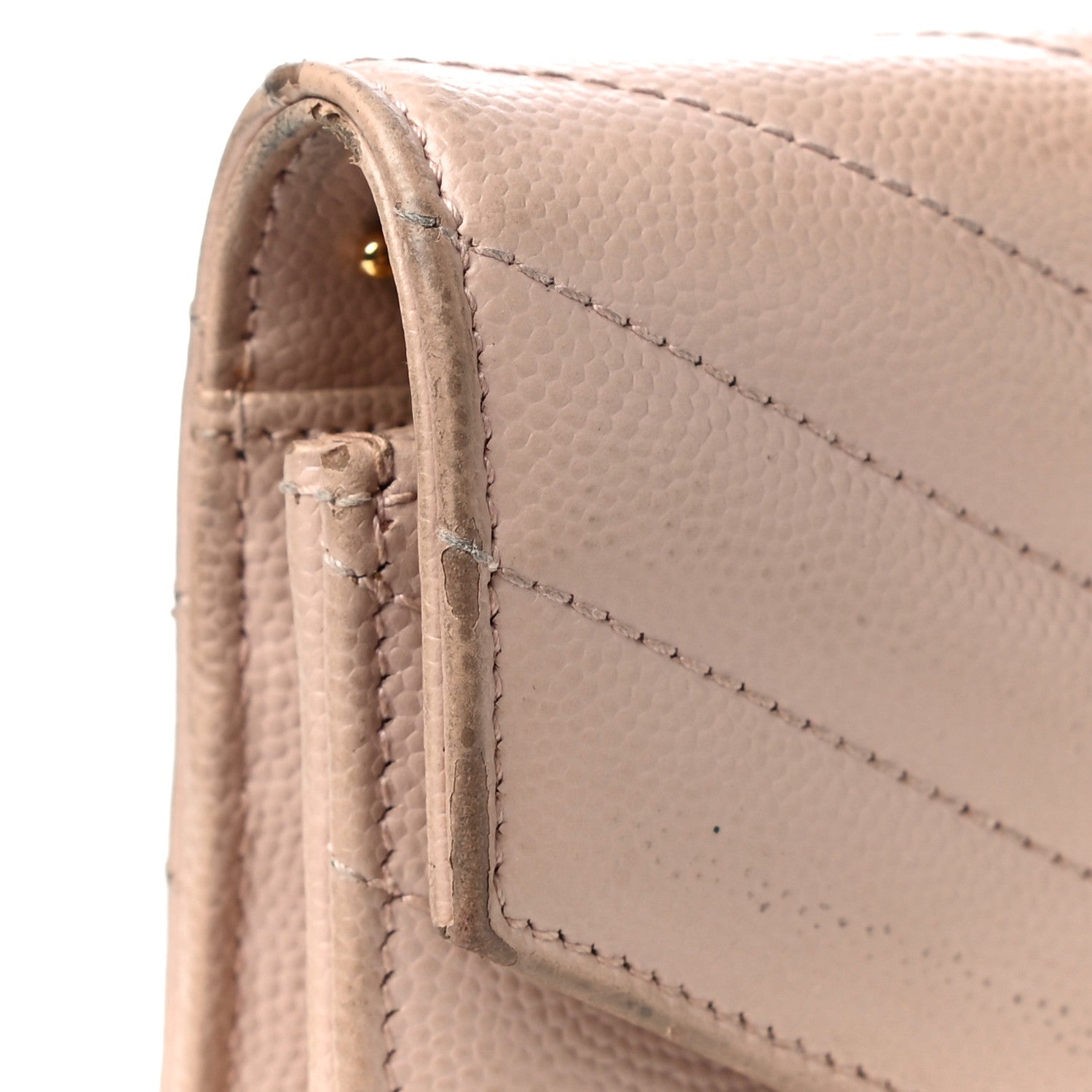 Saint Laurent Grain De Poudre Matelasse Chevron Monogram Envelope Chain Wallet Nude Powder 5 of 30