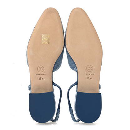 Chanel Denim Cap Toe CC Slingback Flats 38.5 Light Blue Multicolor 6 of 10