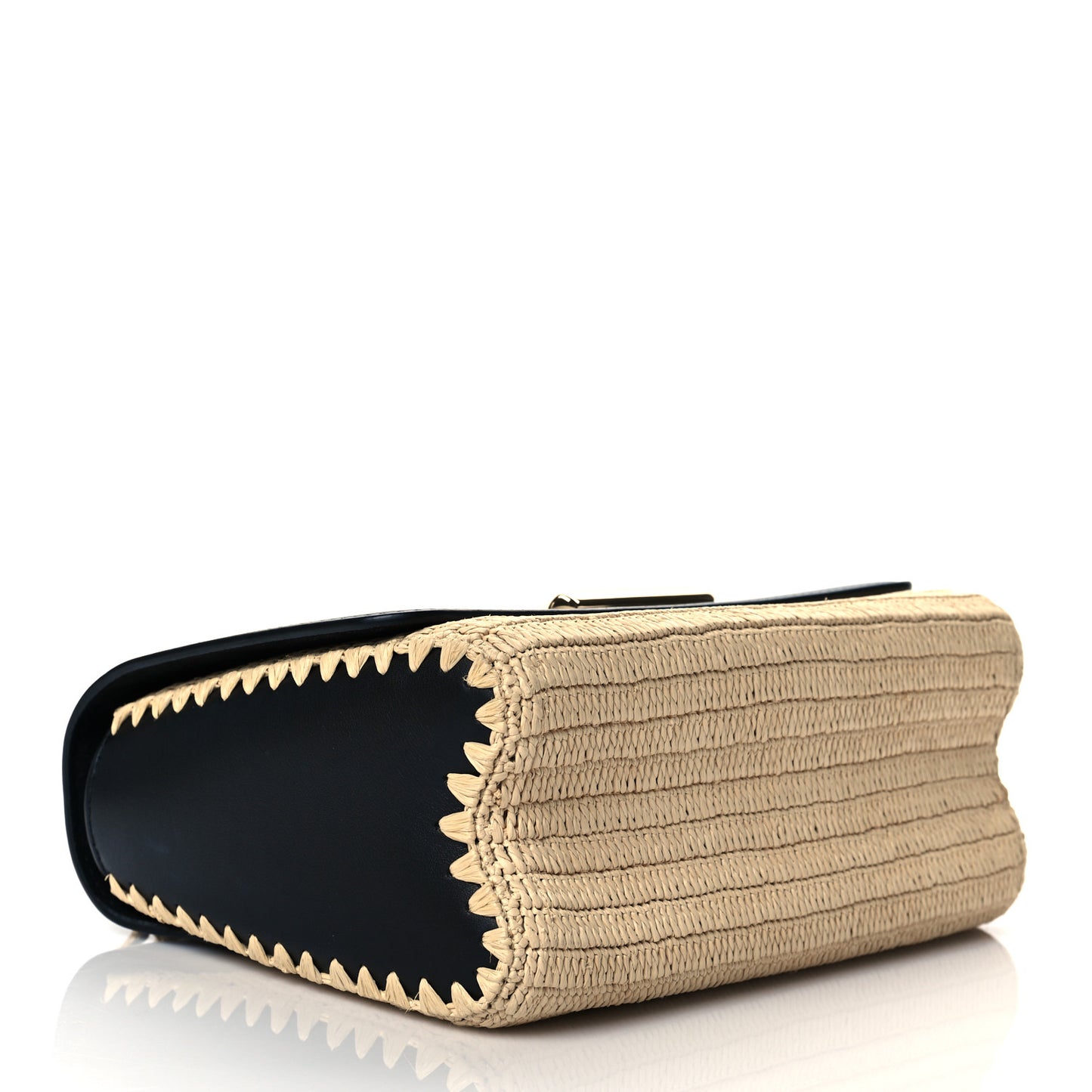 Calfskin Raffia Twist Shoulder Bag MM Black