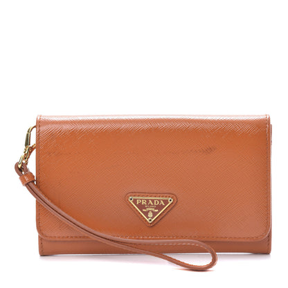 Prada Saffiano Metal Wristlet Wallet Orange 1 of 12