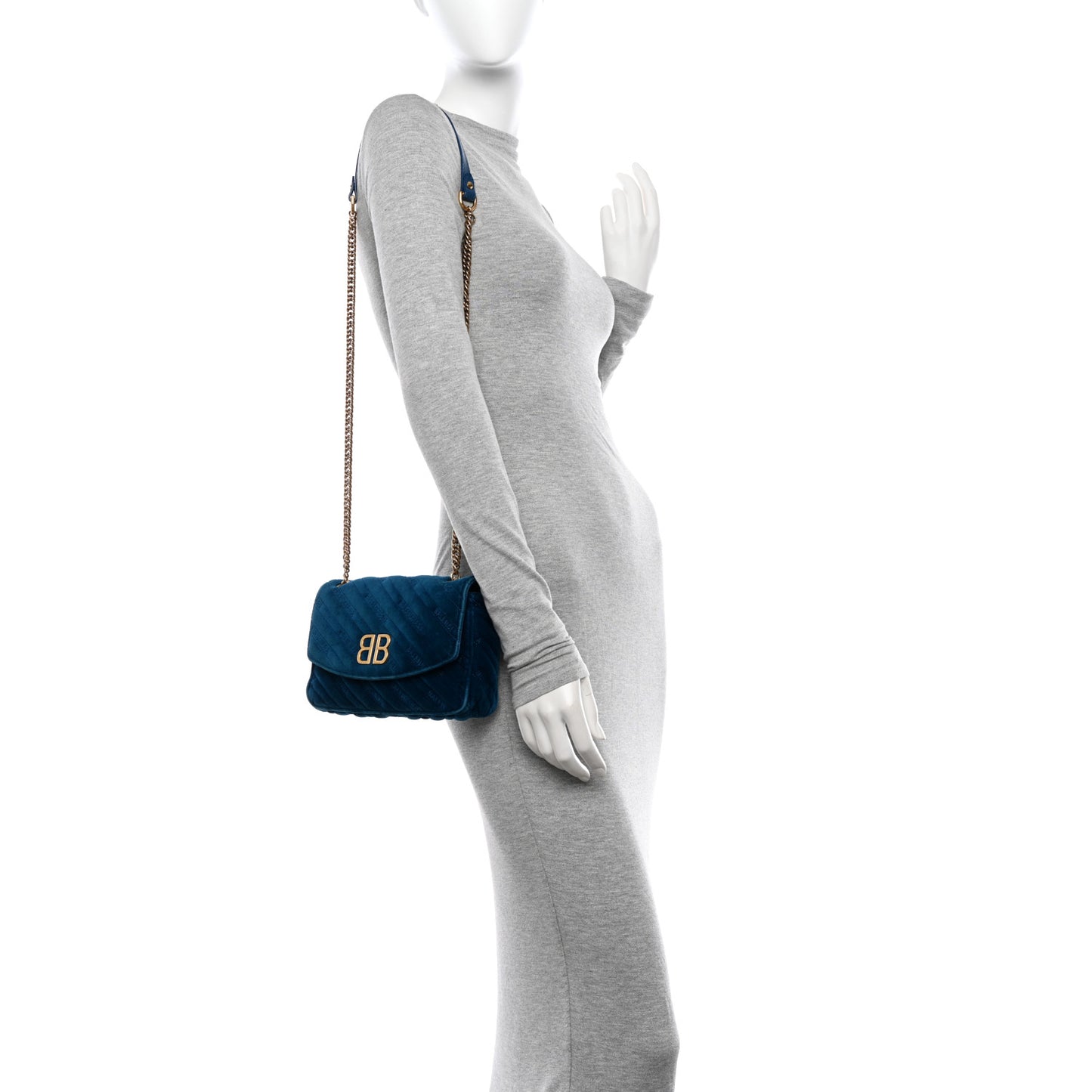 Velvet Logo Matelasse BB Chain Wallet Teal Blue