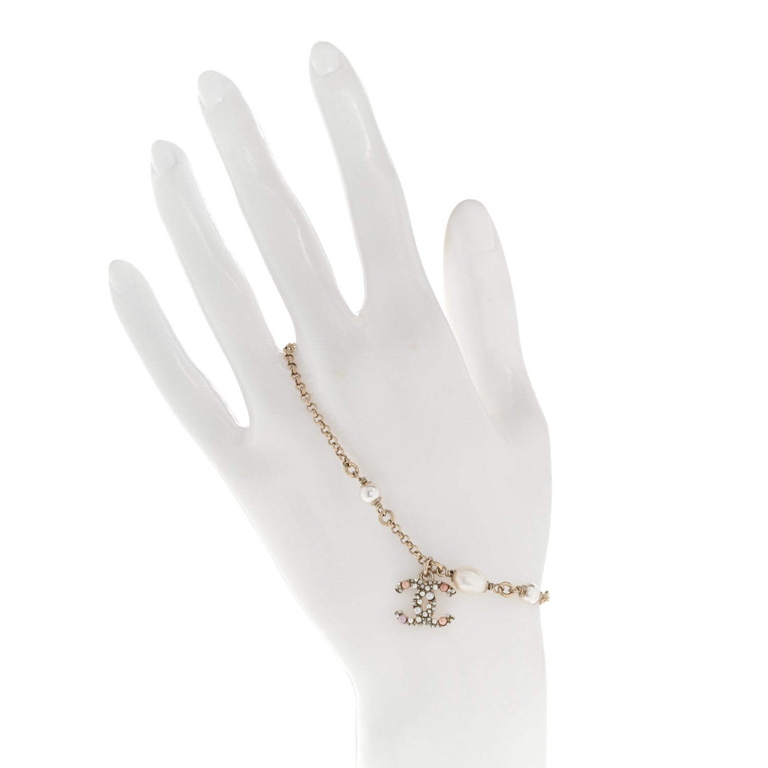 Chanel Pearl Crystal CC Charms Bracelet Light Gold Pink 2 of 5