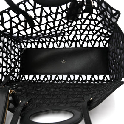 Valentino Garavani Toile Mesh Iconographe Goatskin Le Troisieme Shopping Bag Black 6 of 12