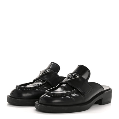 Prada Spazzolato Triangle 40mm Loafer Mules 37.5  Black 4 of 8
