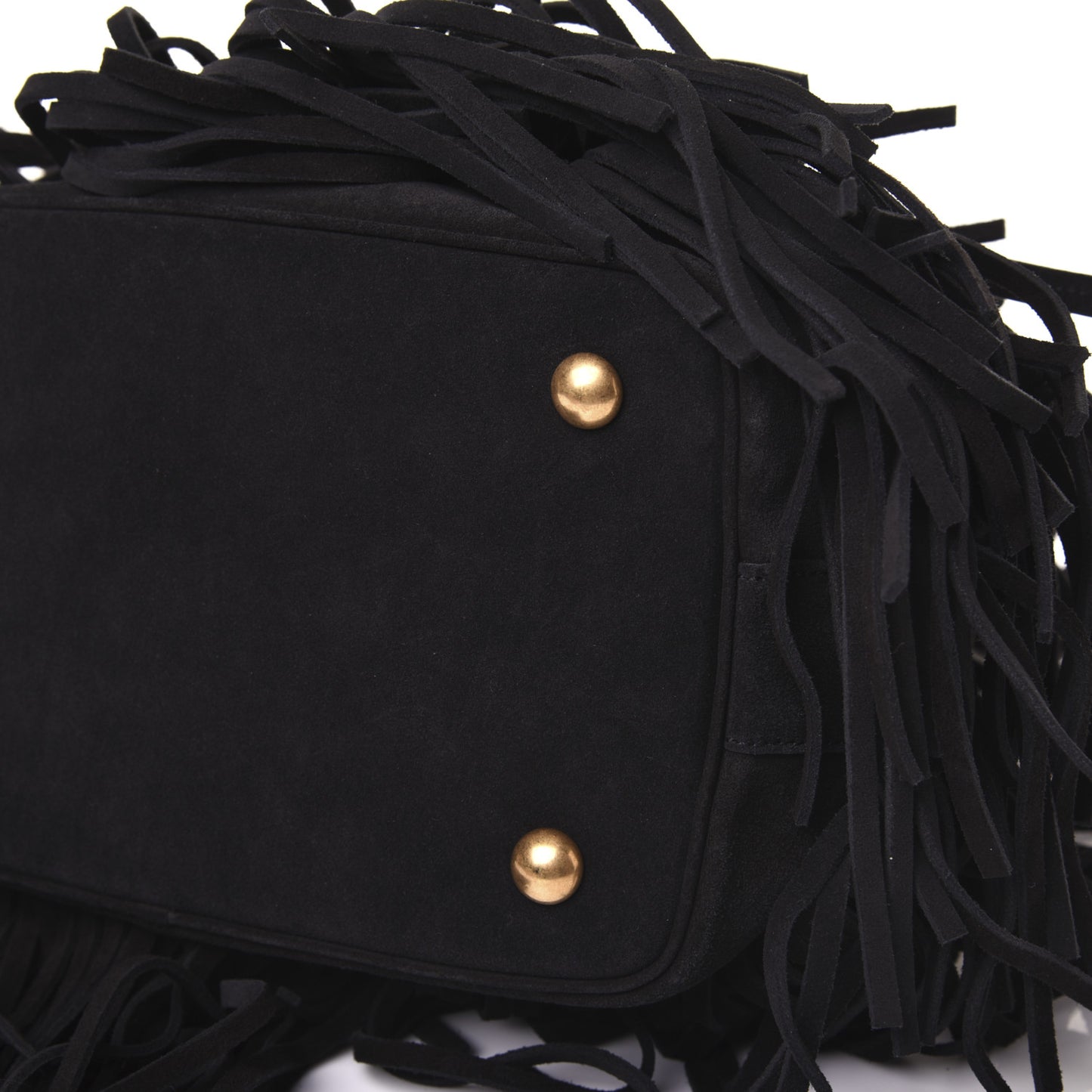 Suede Calfskin Medium Emmanuelle Fringe Bucket Bag Black