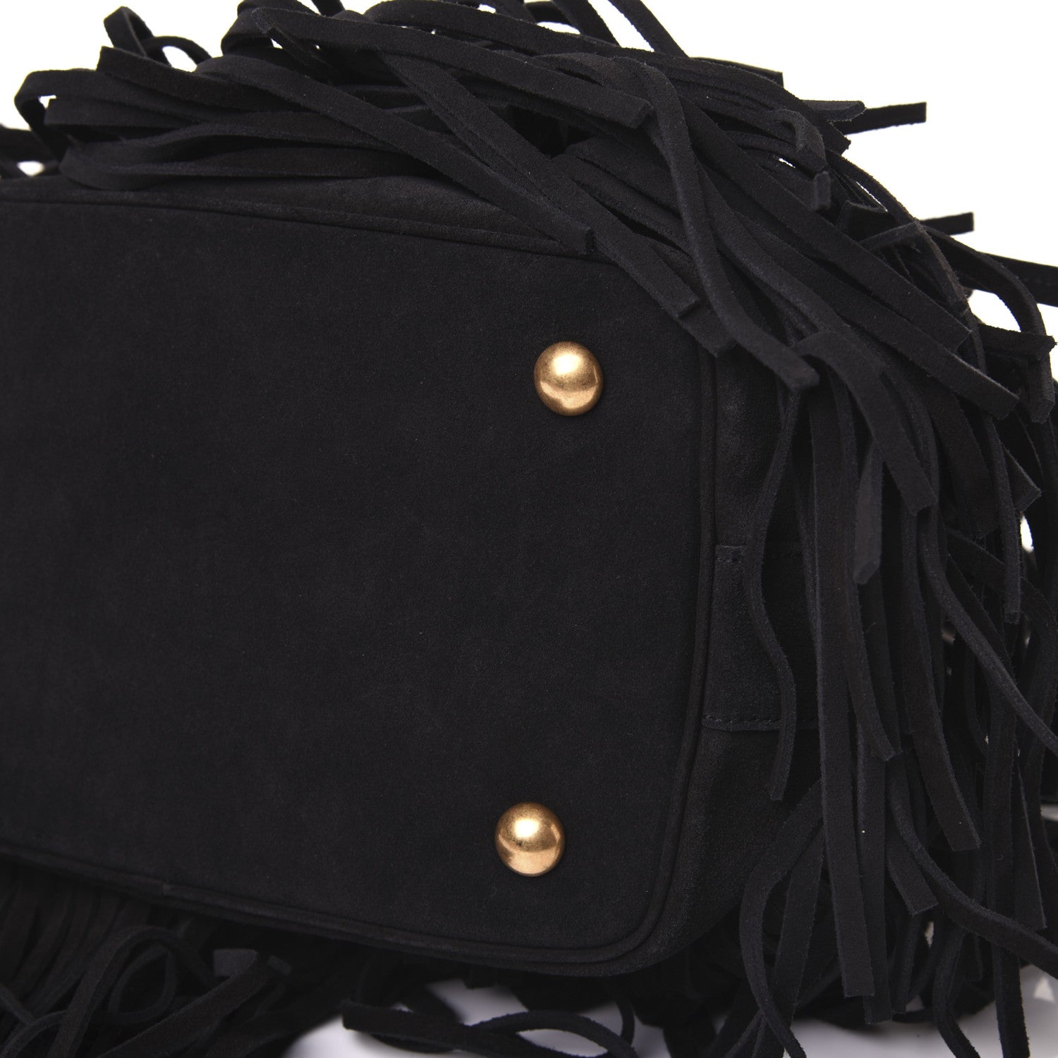 Saint Laurent Suede Calfskin Medium Emmanuelle Fringe Bucket Bag Black 8 of 14