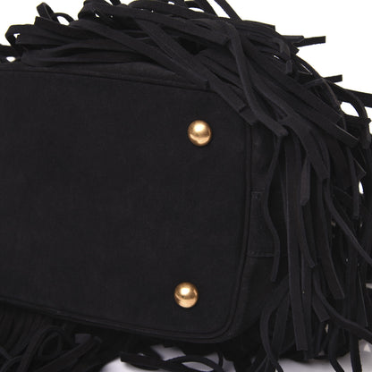 Saint Laurent Suede Calfskin Medium Emmanuelle Fringe Bucket Bag Black 8 of 14