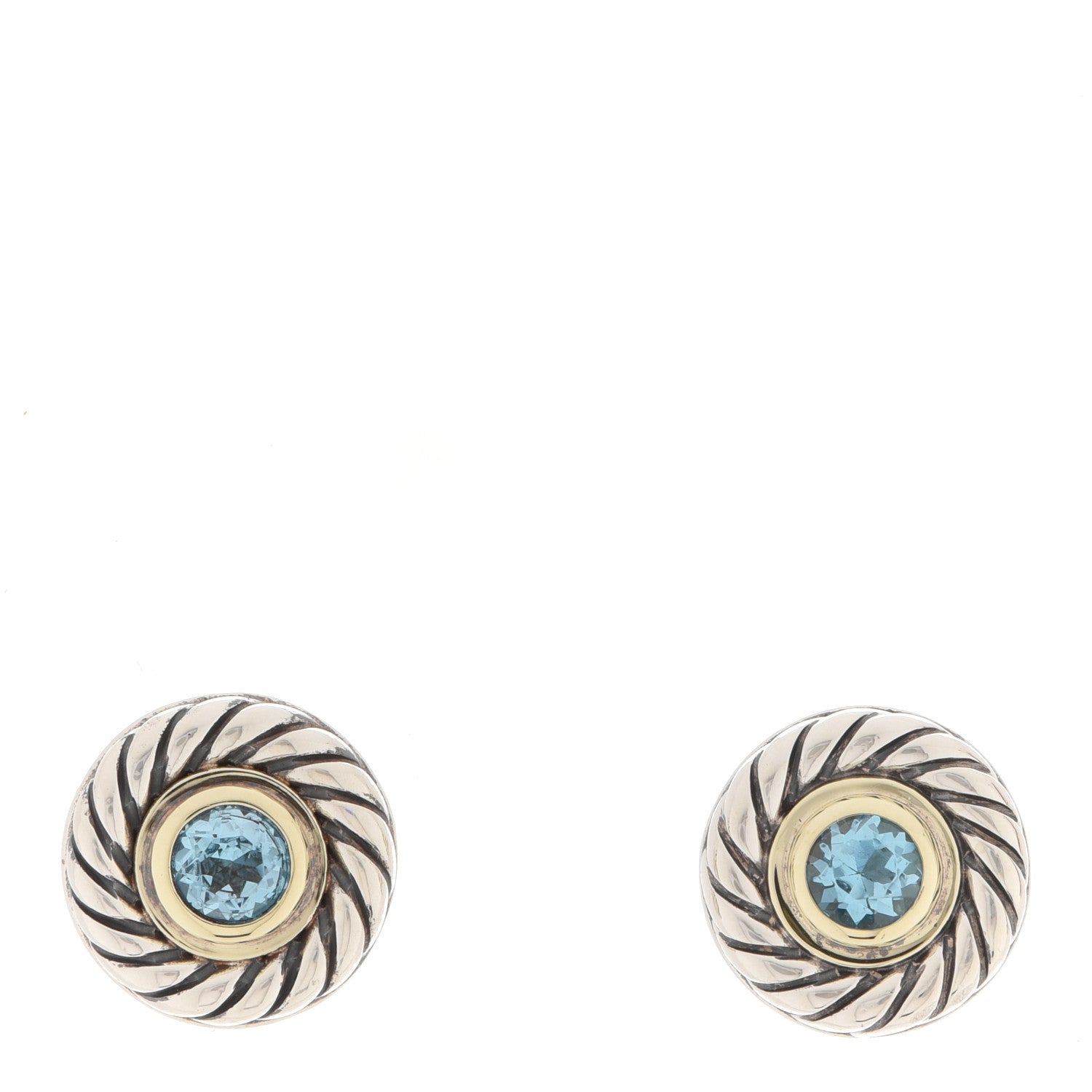 David Yurman Sterling Silver 14K Yellow Gold Blue Topaz Cookie Cable Earrings 1 of 10