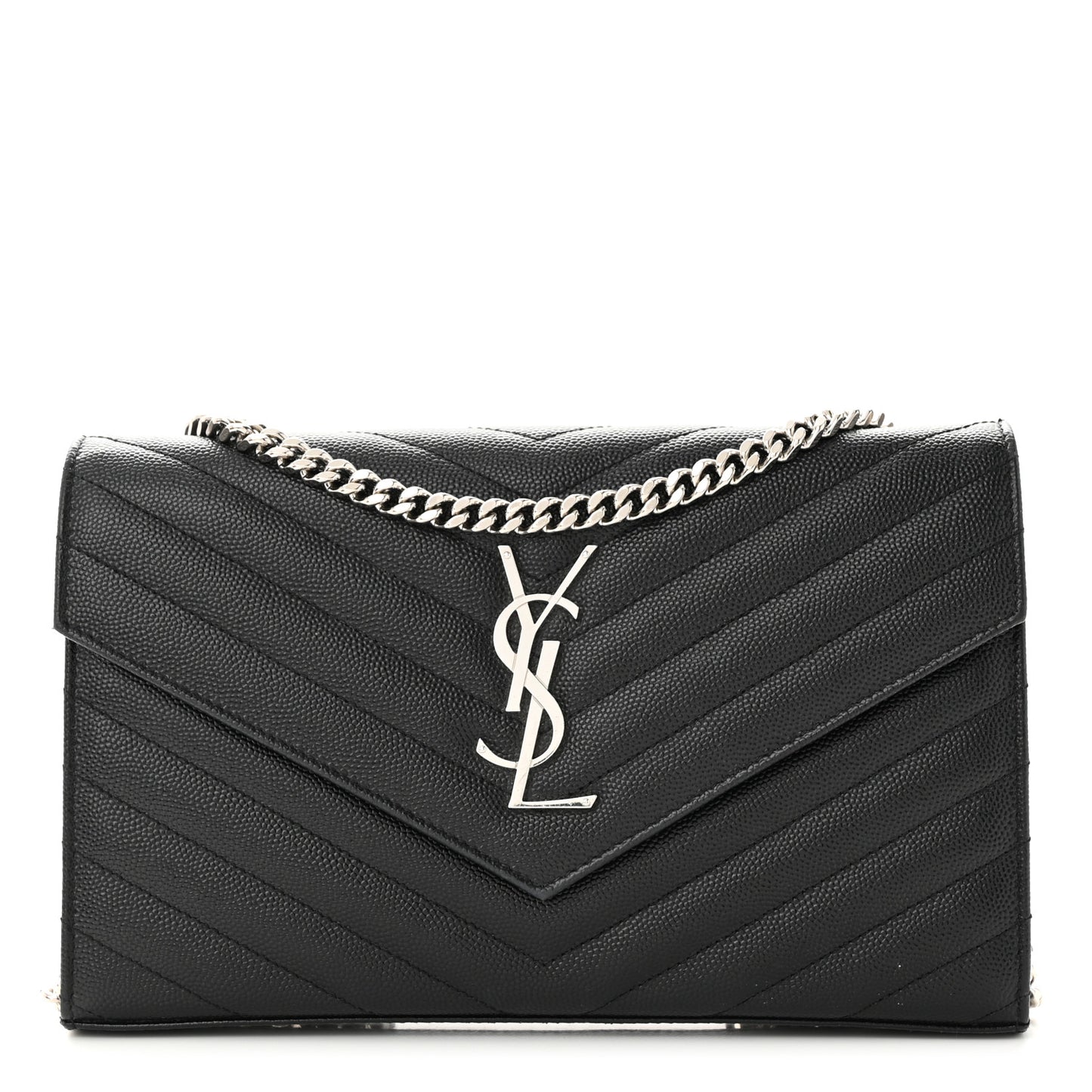 Grain De Poudre Matelasse Chevron Monogram Chain Wallet Black
