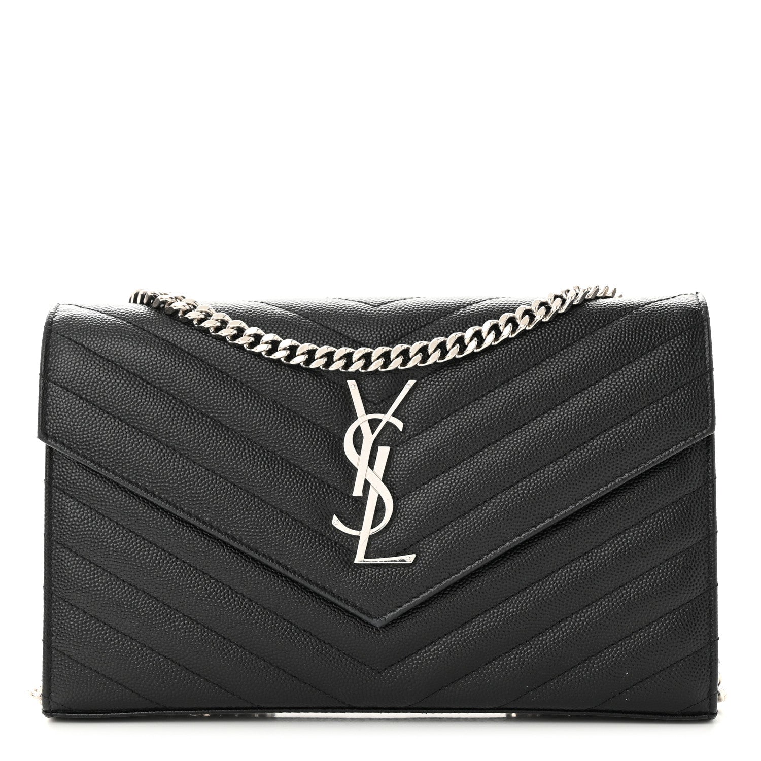 Saint Laurent Grain De Poudre Matelasse Chevron Monogram Chain Wallet Black 1 of 13