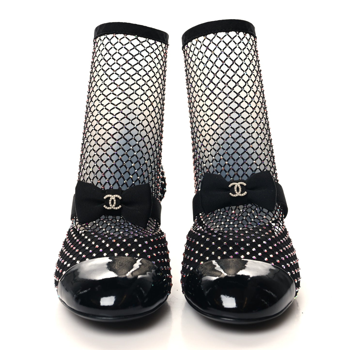 Resille Strass Kid Suede Patent Mary Jane Short Boots 38.5 Black