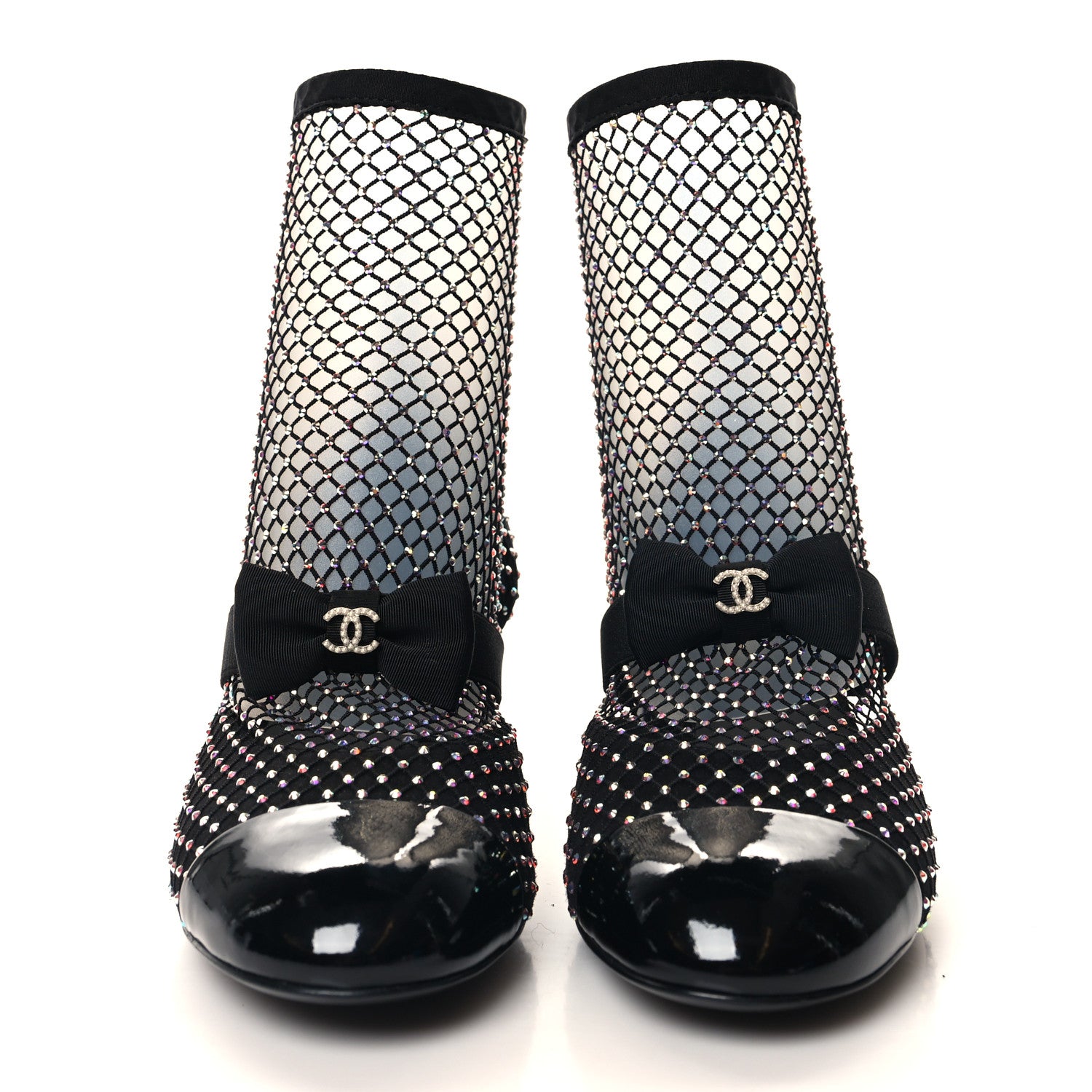 Chanel Resille Strass Kid Suede Patent Mary Jane Short Boots 38.5 Black 2 of 8