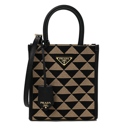 Prada Jacquard Saffiano Triangolo Symbole Embroidered Micro Tote Black Corda 1 of 8