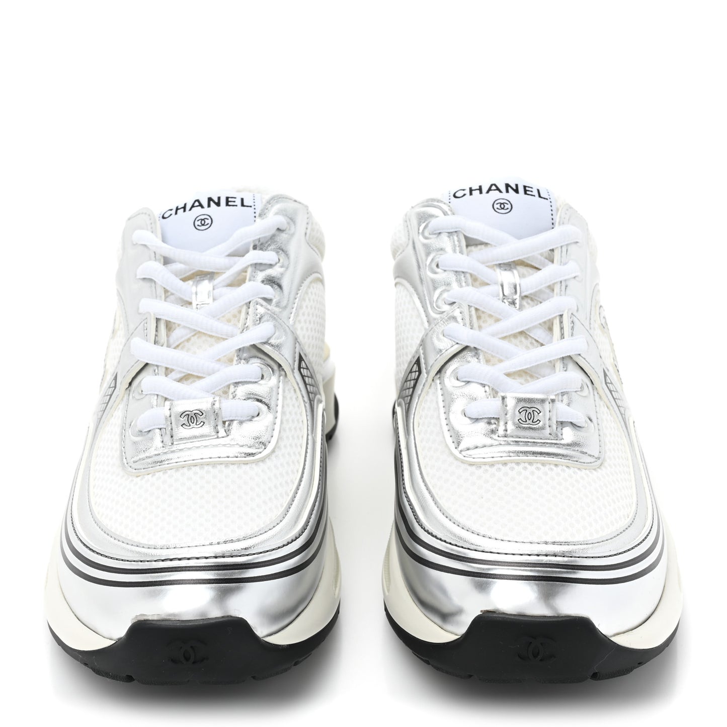 Fabric Laminated Calfskin Stretch CC Sneakers 39 White Silver