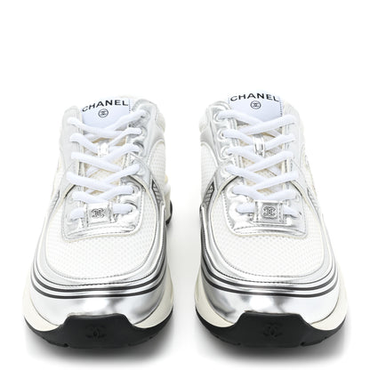 Chanel Fabric Laminated Calfskin Stretch CC Sneakers 39 White Silver 3 of 20