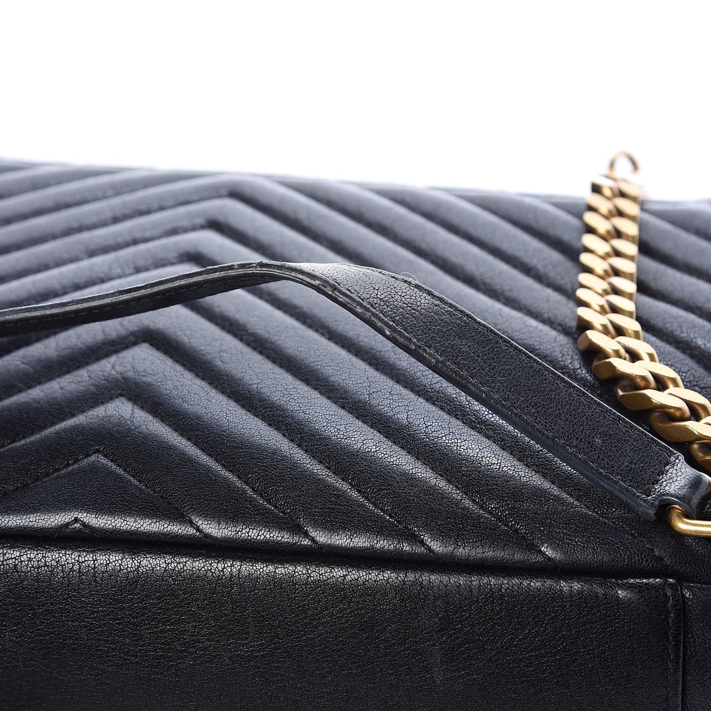 Sheepskin Matelasse Chevron Monogram Large College Satchel Black