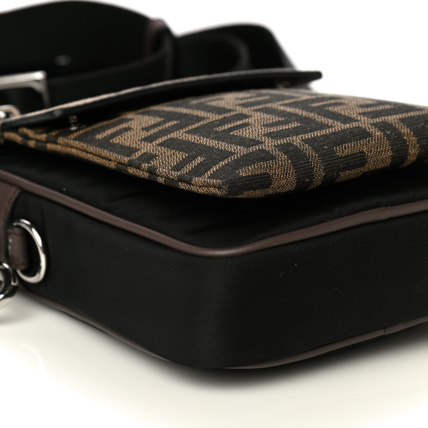 Fendi Nylon Fabric Jacquard Chamois FF 1974 Medium Crossbody Messenger Black Nuvola 9 of 12