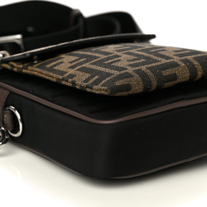 Fendi Nylon Fabric Jacquard Chamois FF 1974 Medium Crossbody Messenger Black Nuvola 9 of 12