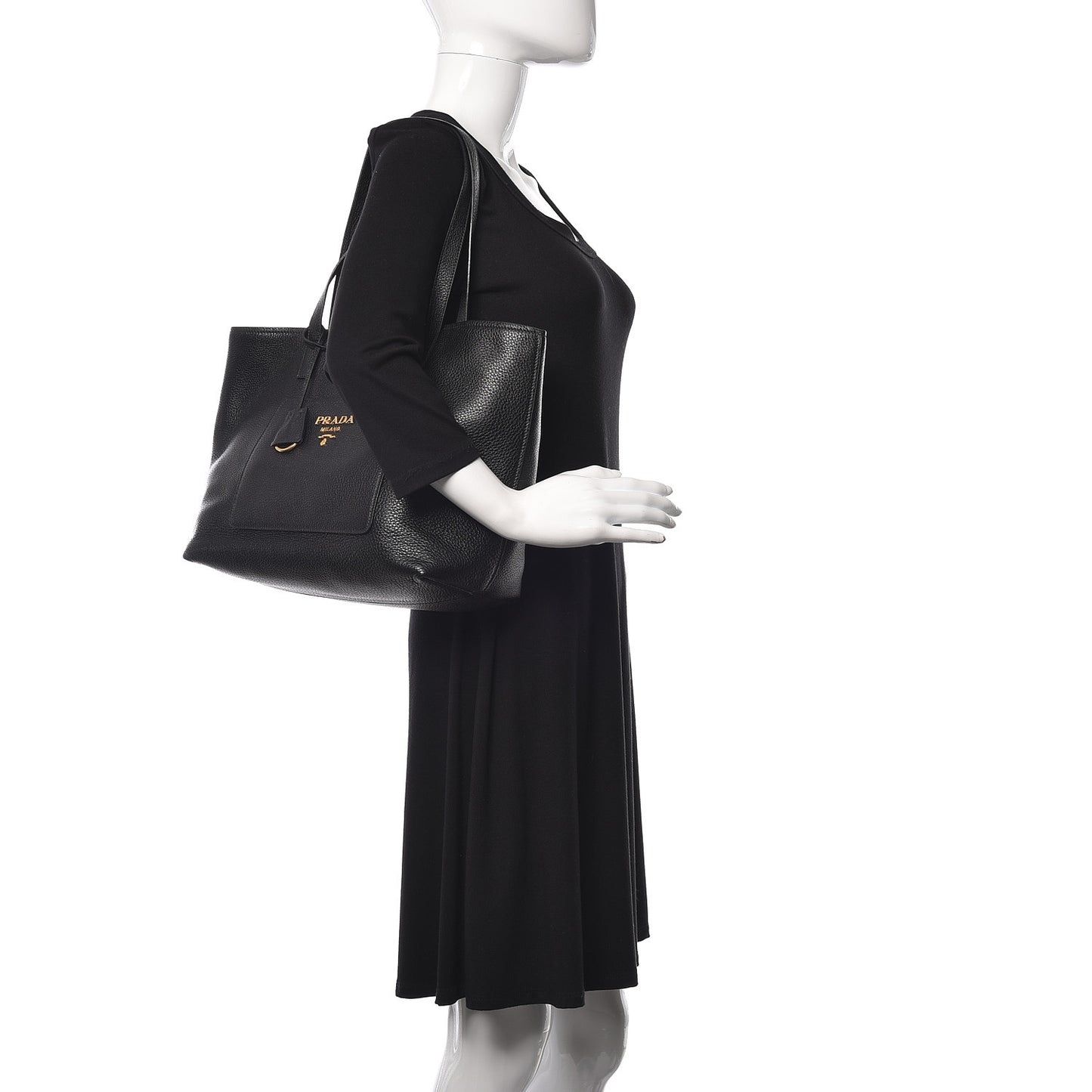 Vitello Daino Pocket Shopping Tote Black