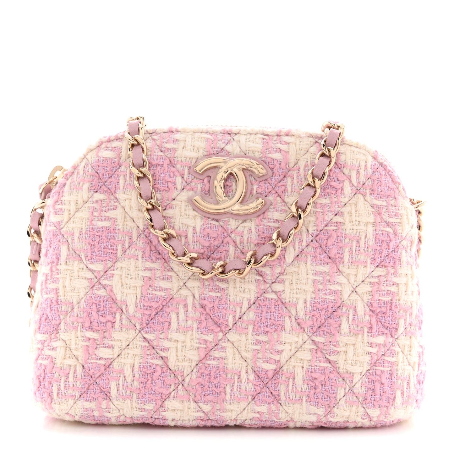 Tweed Quilted Mini Clutch With Chain Pink
