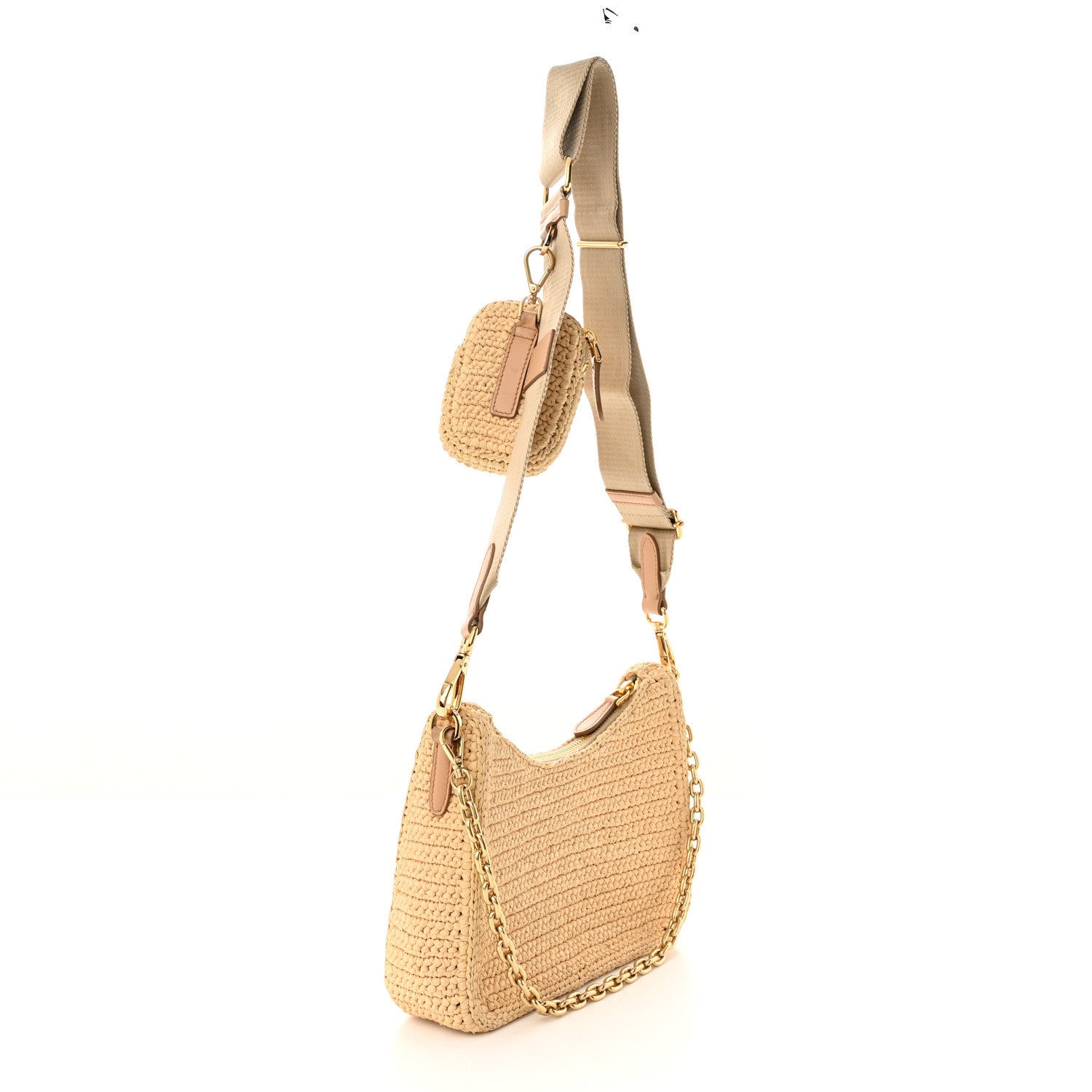 Prada Yarn Raffia Effect Crochet Re-Edition 2005 Shoulder Bag Naturale 3 of 12