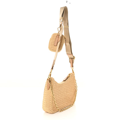 Prada Yarn Raffia Effect Crochet Re-Edition 2005 Shoulder Bag Naturale 3 of 12