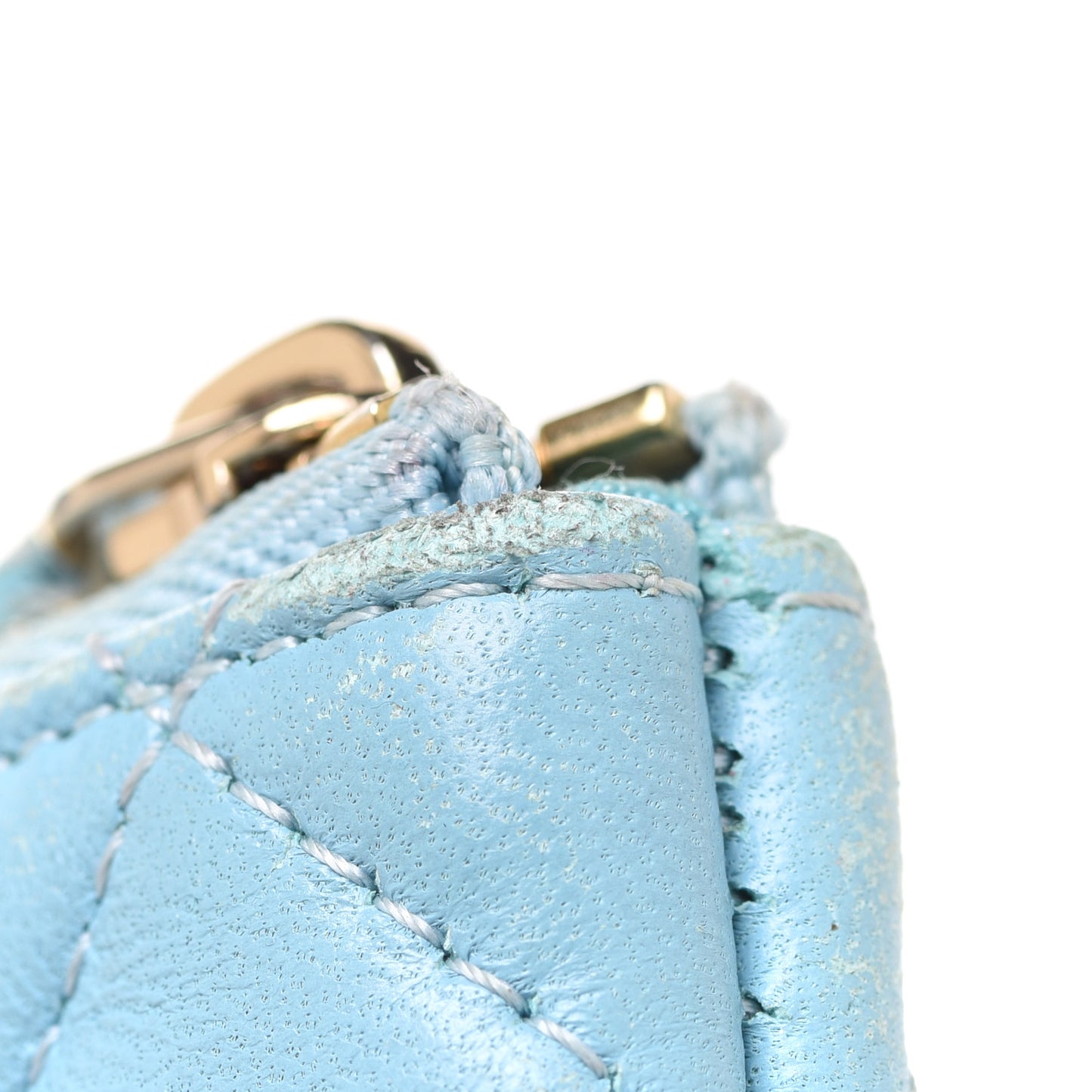 Lambskin Quilted Small Cosmetic Case Light Blue