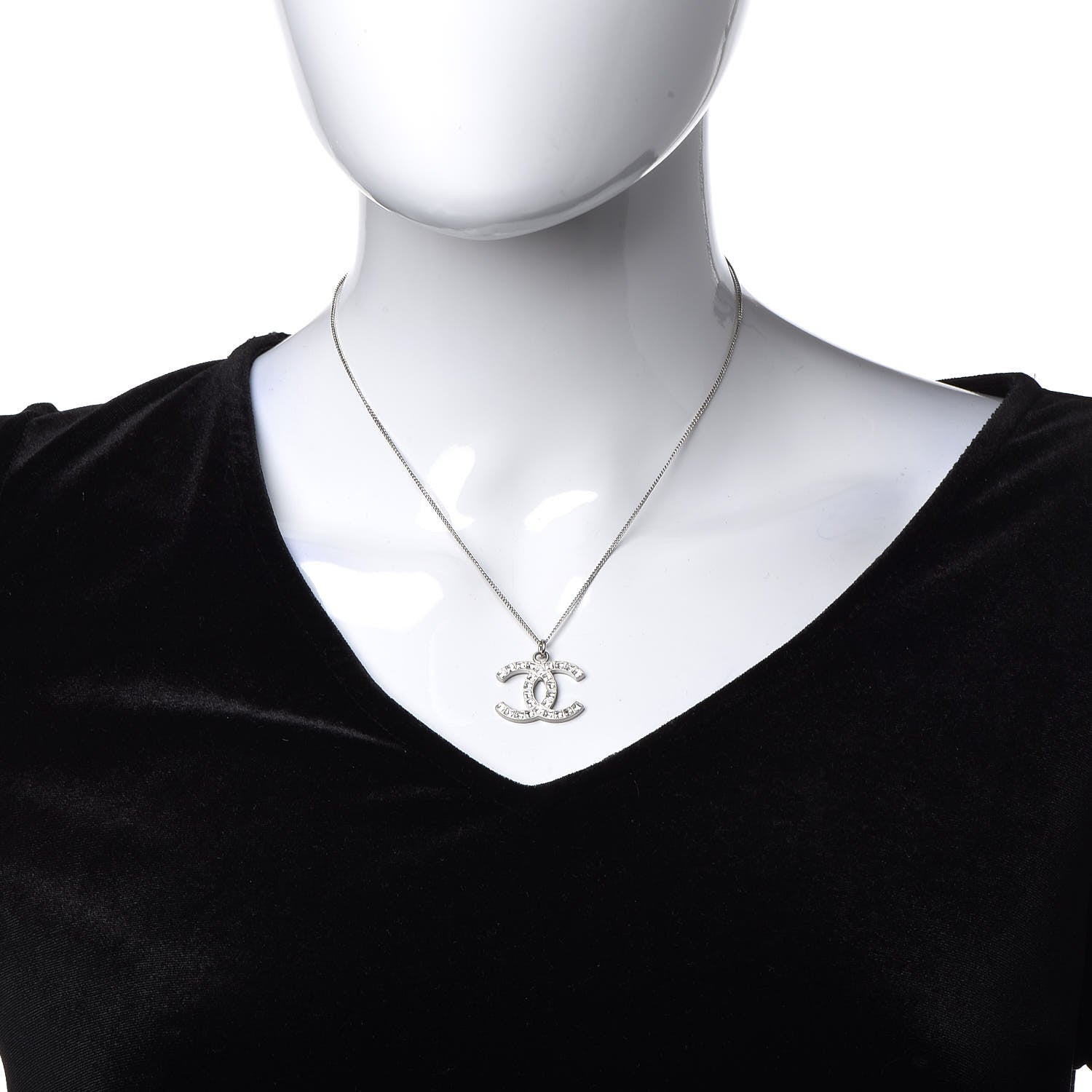 Chanel Baguette Crystal CC Necklace Silver 2 of 5